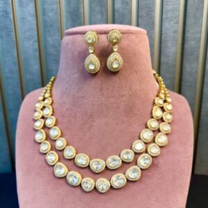 925 Sterling Silver Dazzling Double- Layer Polki Set