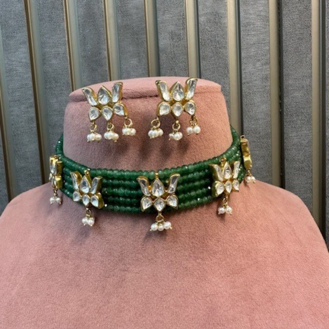 925 Sterling Silver Kundan Lotus Choker