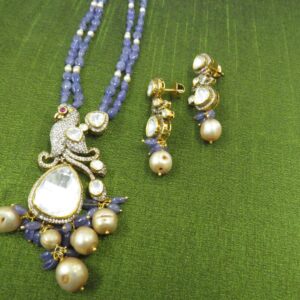 925 Sterling Silver Kundan Peacock Set