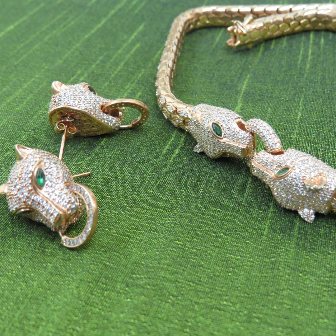 925 Sterling Silver Gold Panther Set