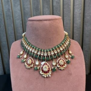925 Sterling Silver Royal Kundan Emerald Set