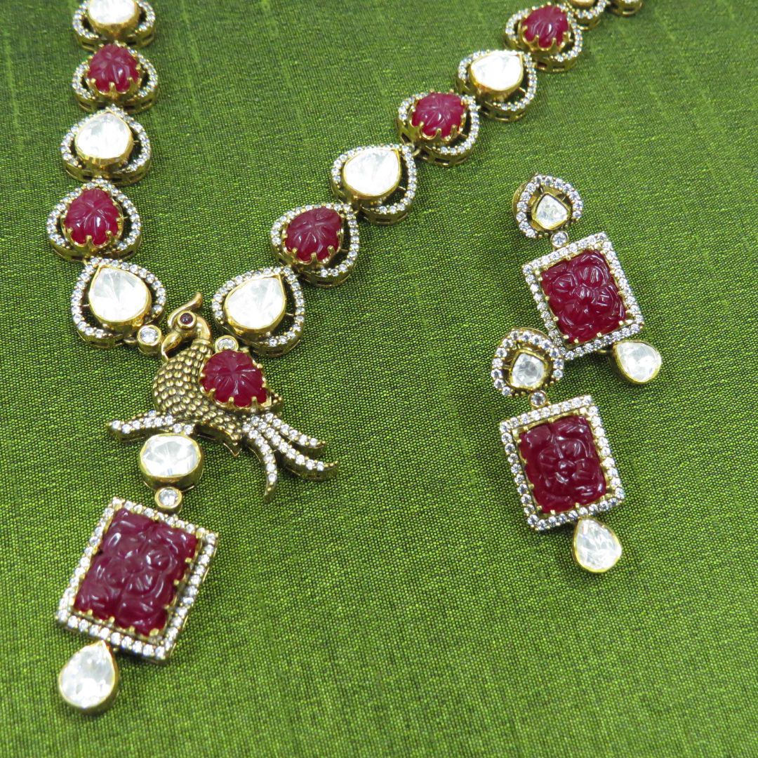 925 Sterling Silver Regal Ruby Peacock Set