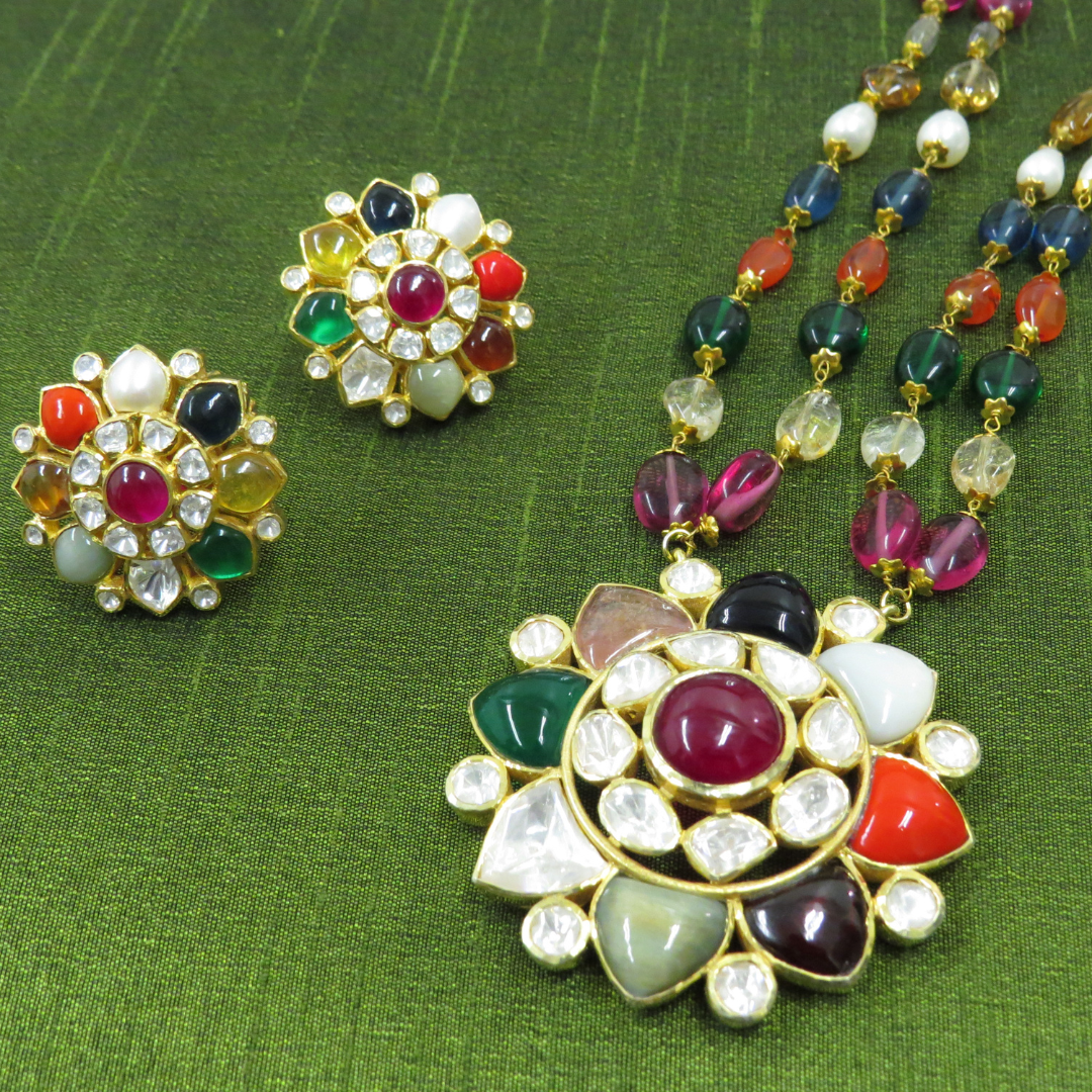 925 Sterling Silver Multi- Gemstone Flower Set