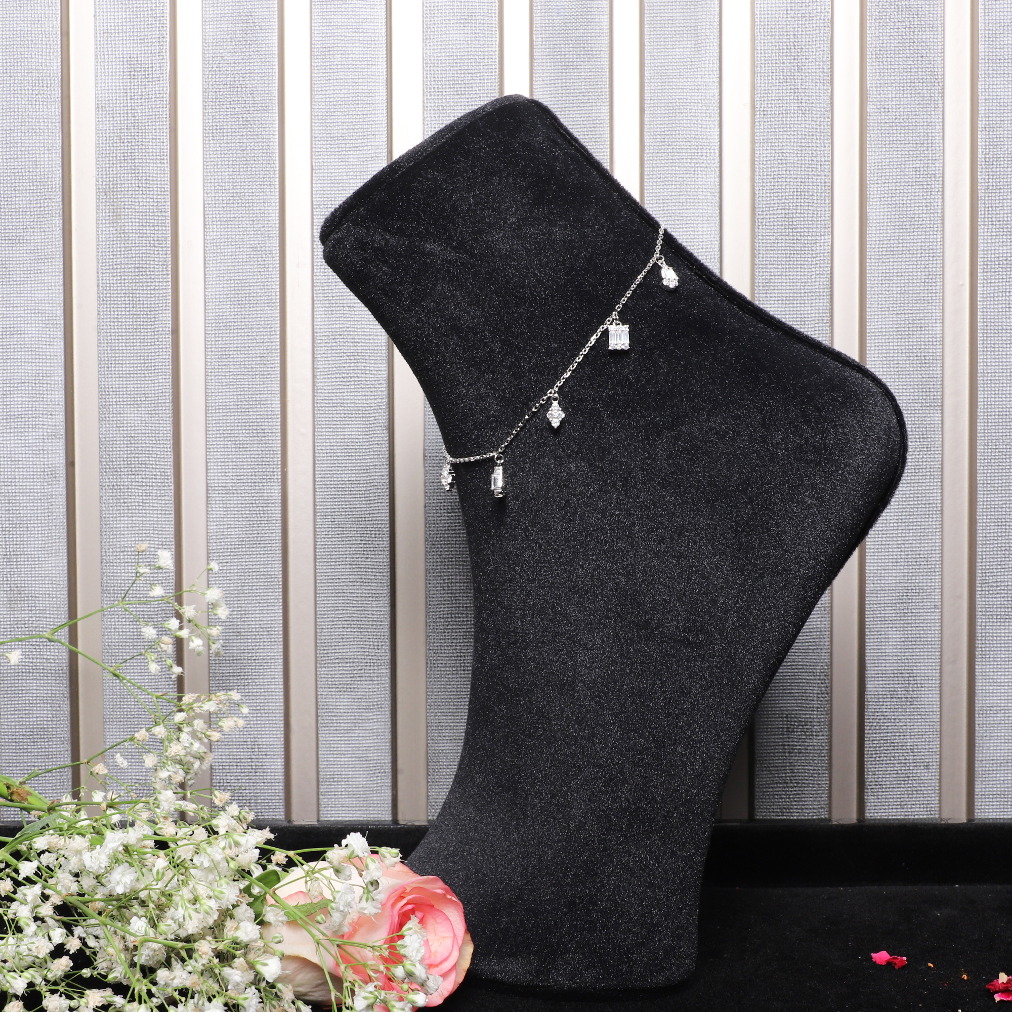 925 Sterling Silver Crystal Drop Charm Anklet