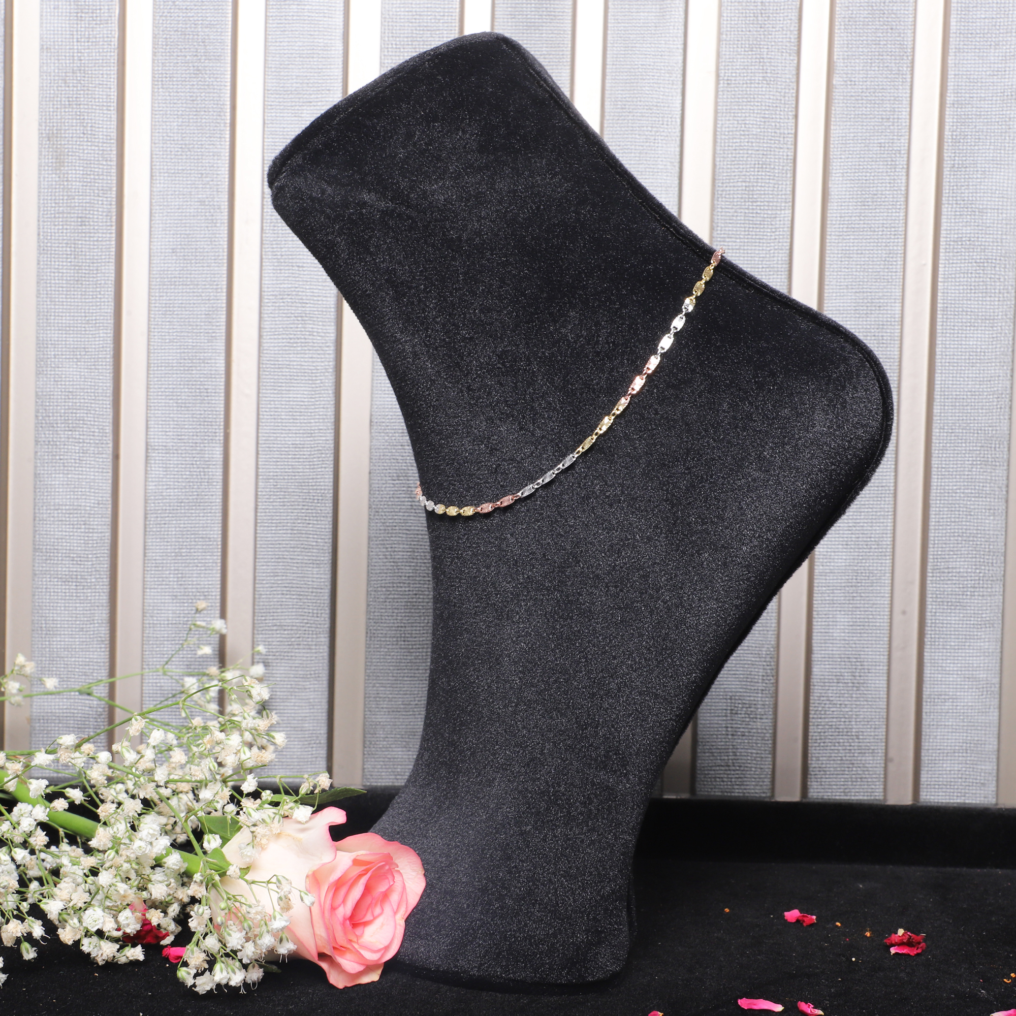 925 Sterling Silver Subtle Glow Tri-Tone Anklet