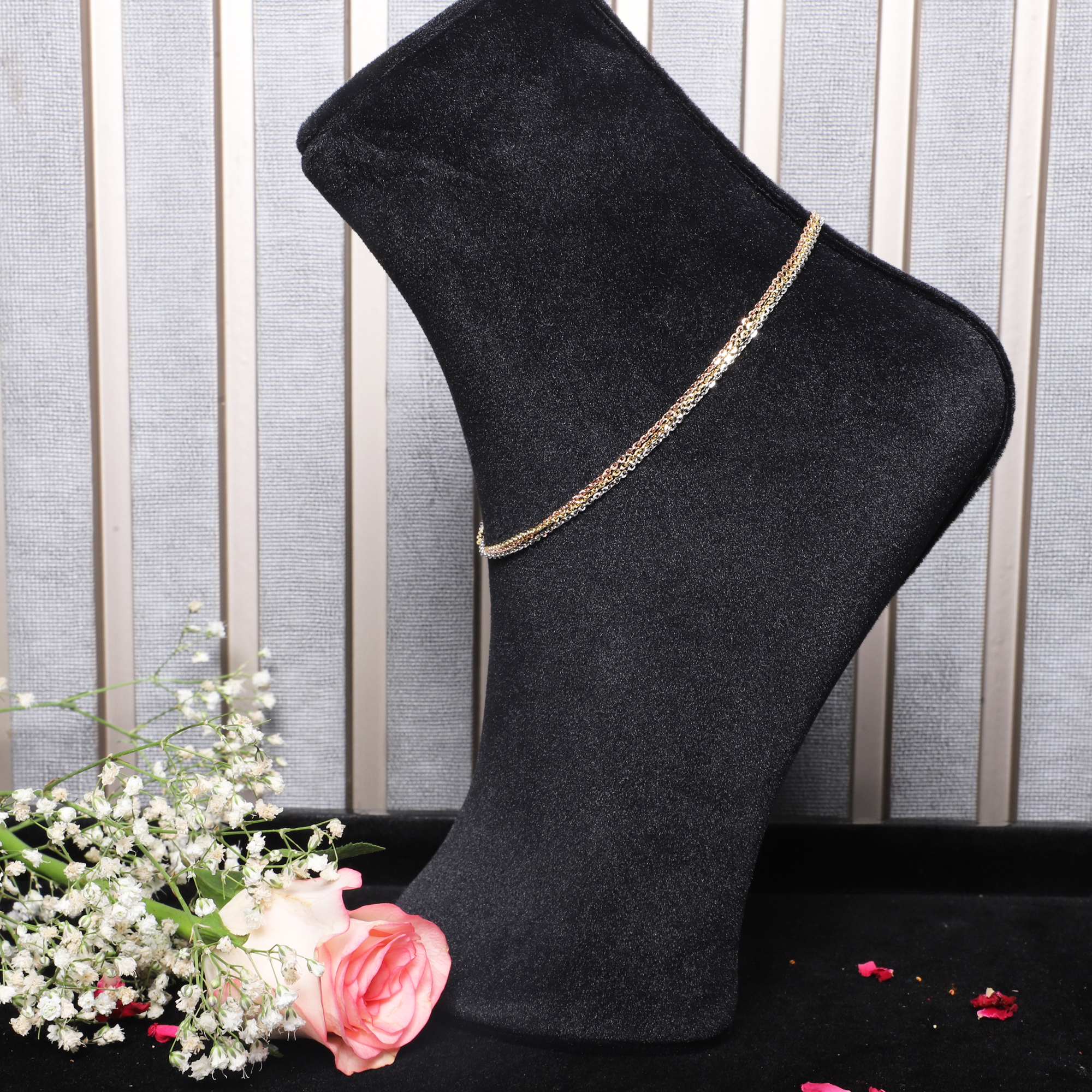 925 Sterling Silver Classic Braid Tri-Tone Anklet