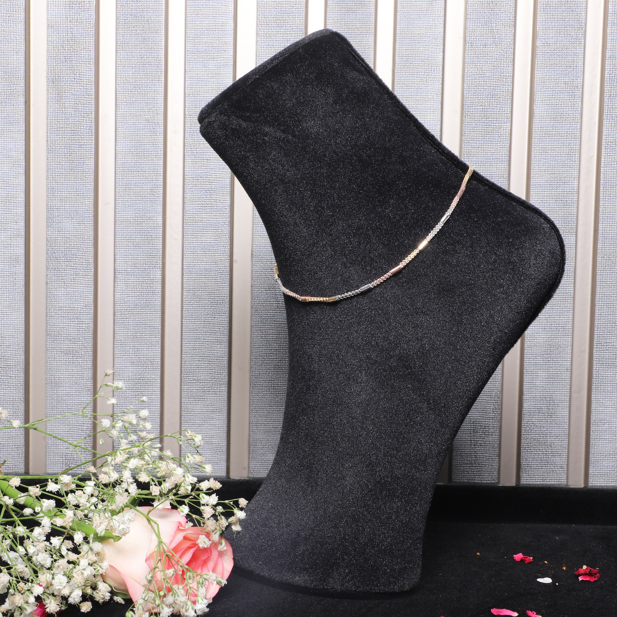 925 Sterling Silver Refined Accent Tri-Tone Anklet