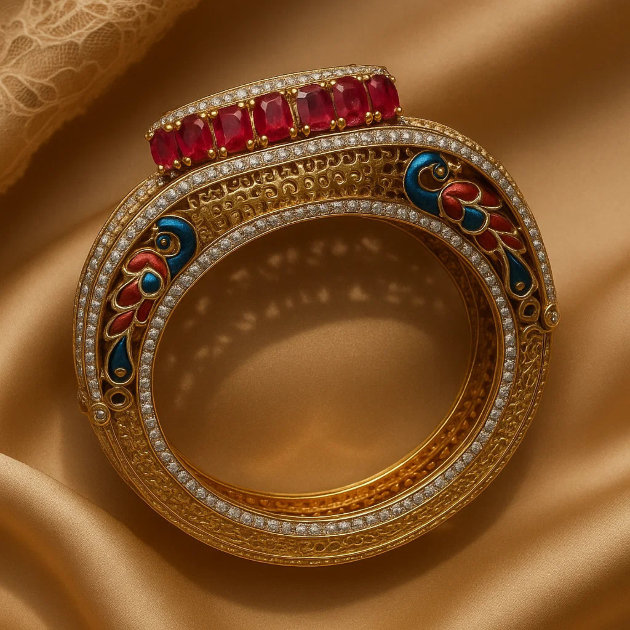 925 Sterling Silver Ruby Meenakari Royale Bracelet