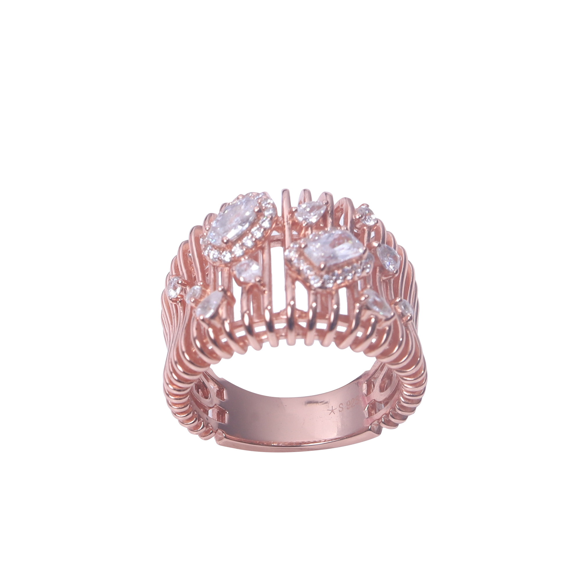 925 Sterling Silver Rose Gold Lattice Ring - Image 2