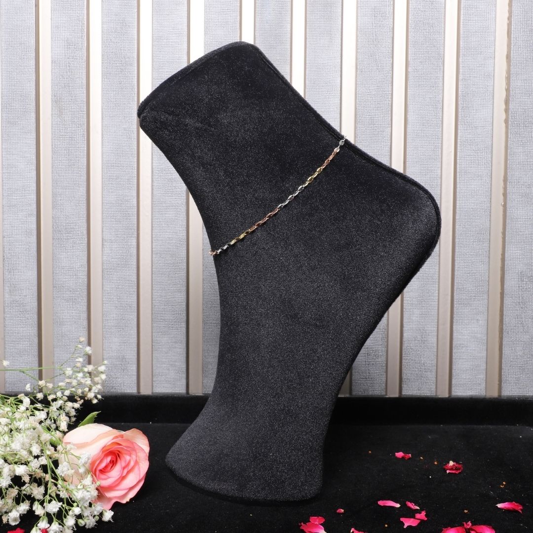 925 Sterling Silver Tri-Tone Anklet