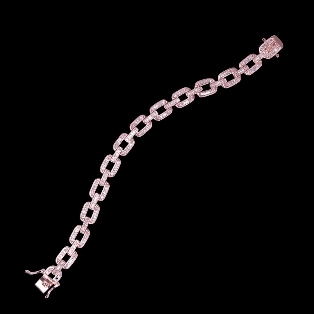 925 Sterling Silver Baguette Diamond Link Bracelets