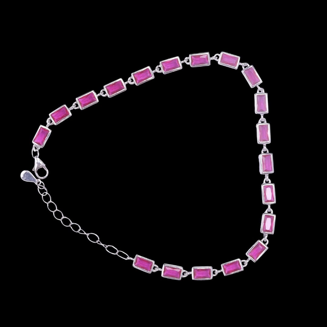 925 Sterling Silver Ruby Baguette Link Bracelets