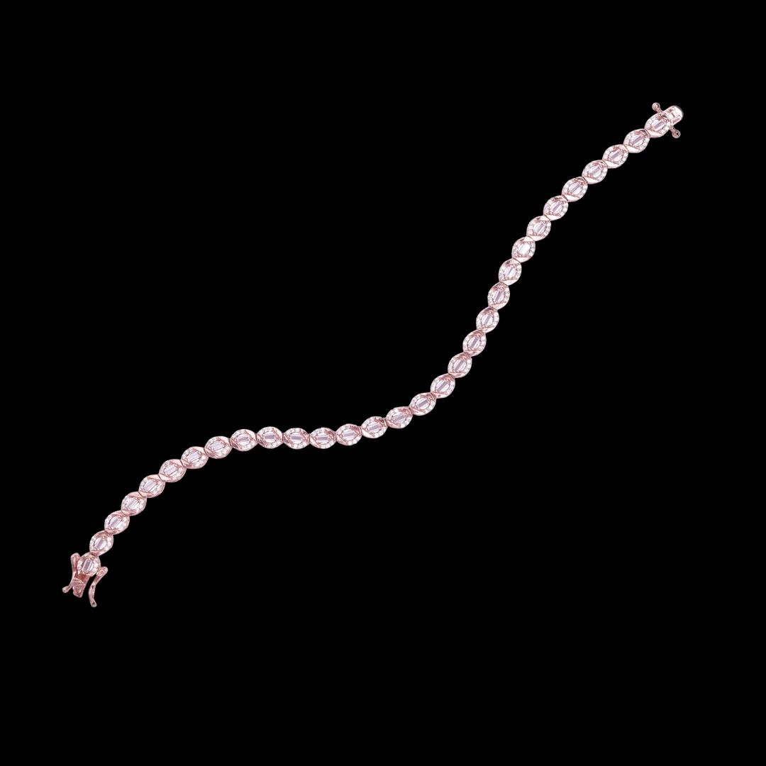 925 Sterling Silver Rose Gold Halo Baguette Bracelets