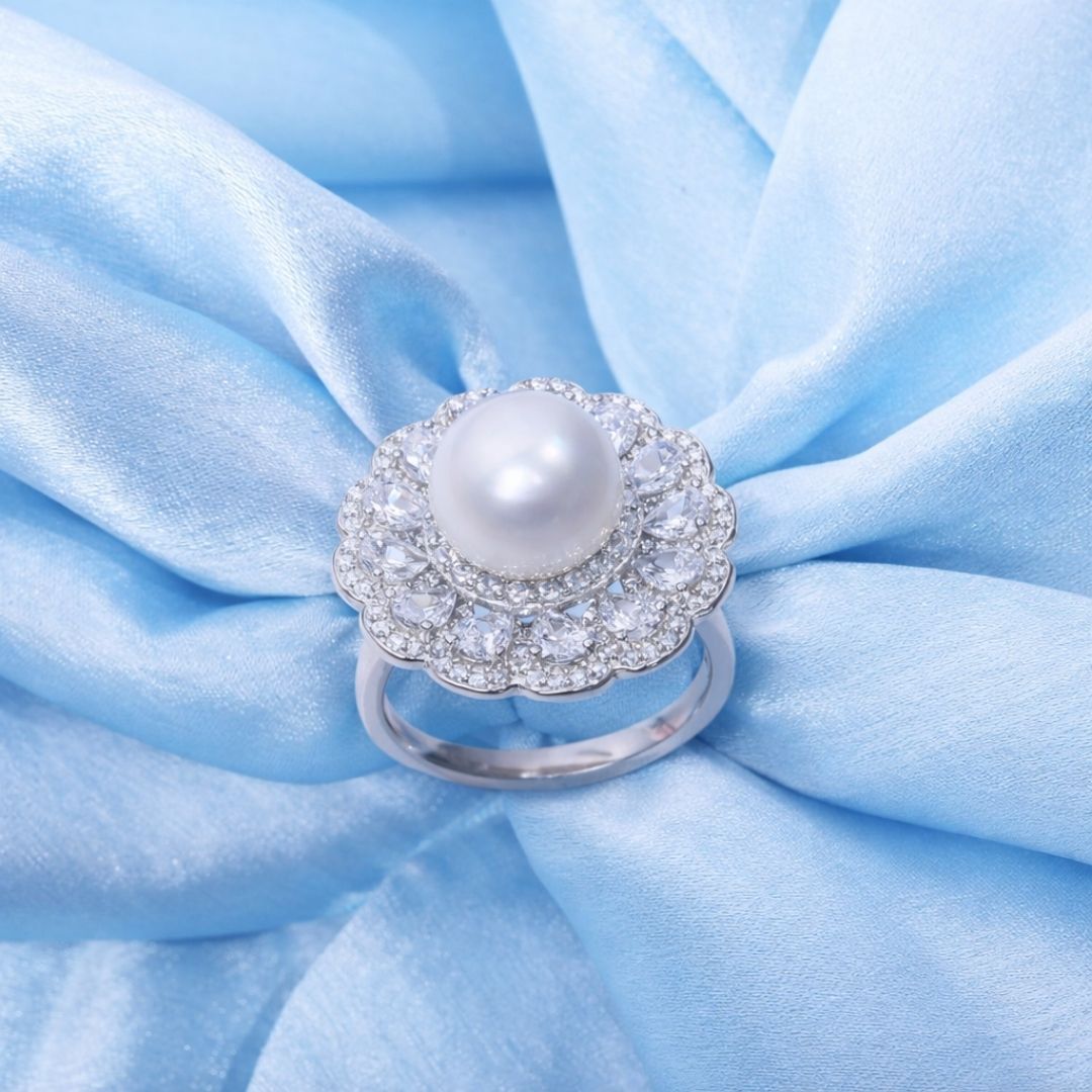 925 Sterling Silver Eternal Pearl Blossom Ring