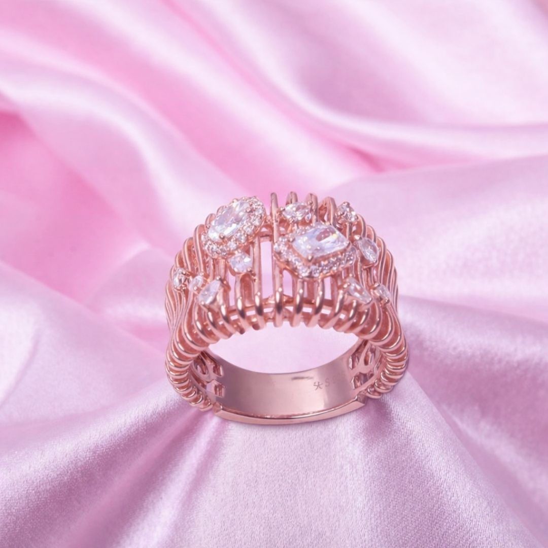 925 Sterling Silver Rose Gold Lattice Ring