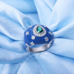 925 Sterling Silver Midnight Ocean Dome Ring