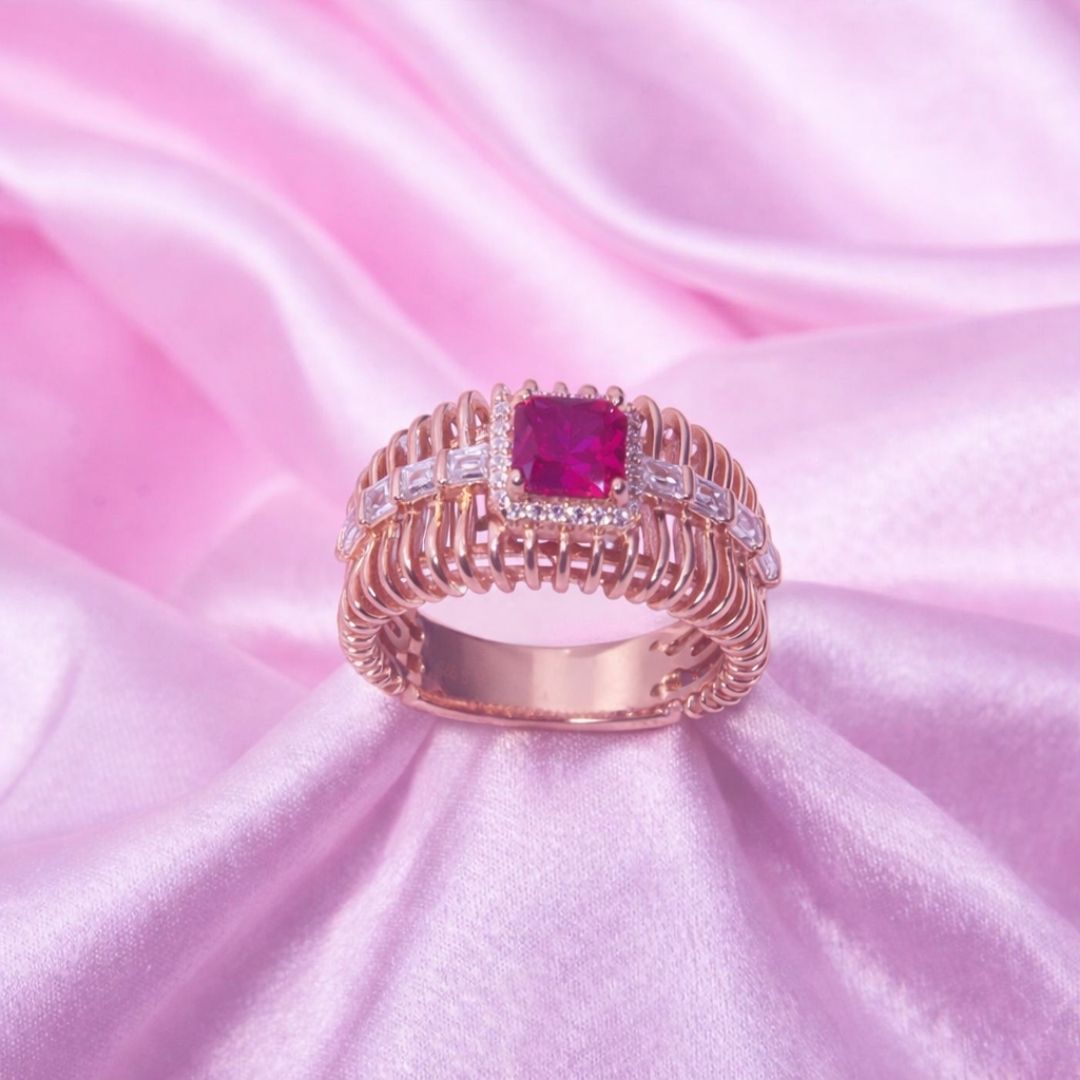 925 Sterling Silver Crimson Cage Ring