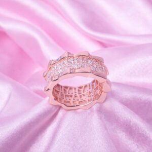 925 Sterling Silver Rose Gold Prism Pave Ring