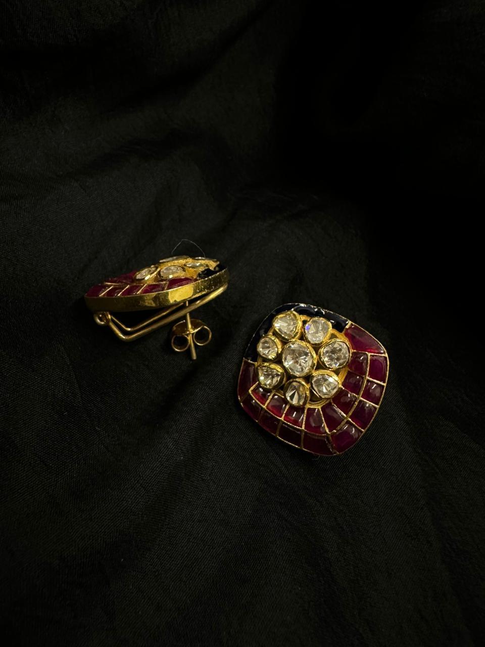 92.5 Sterling Silver Rajwadi Polki Studs