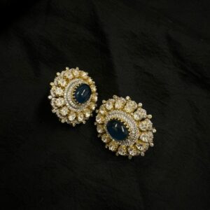 92.5 Sterling Silver Kundan Sapphire Statement Earring