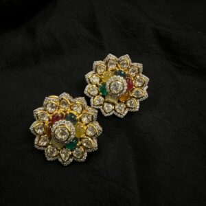 92.5 Sterling Silver Rajwada Navratana Studs