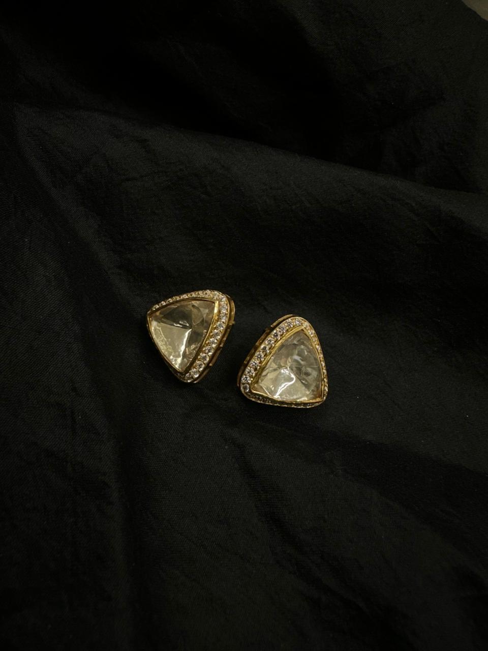 92.5 Sterling Silver Geometric Triangle  Stud Earrings