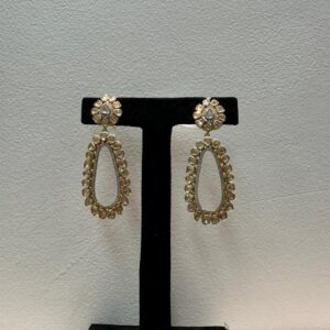 92.5 Sterling Silver Kundan Polki Teardrop Drop Earrings