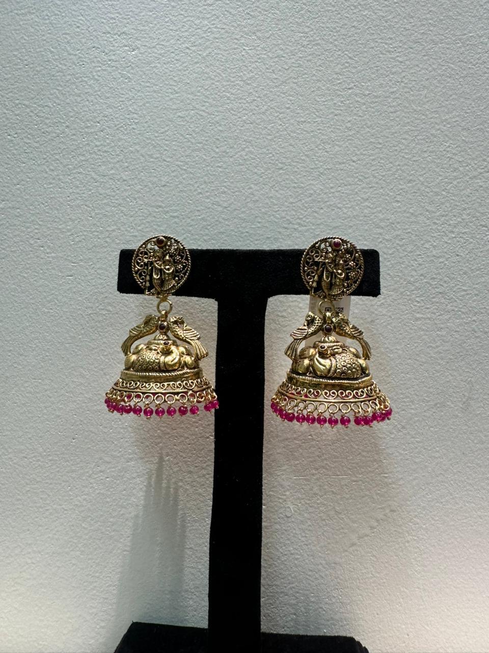 92.5 Sterling Silver Peacock Design Oxidized Gold jhumkas