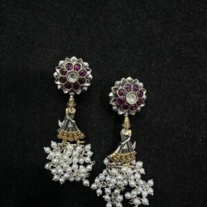 92.5 Sterling Silver Nritya Pearl Temple Jhumka