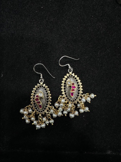 92.5 Sterling Silver Royal Paisley Pearl Drop Earrings