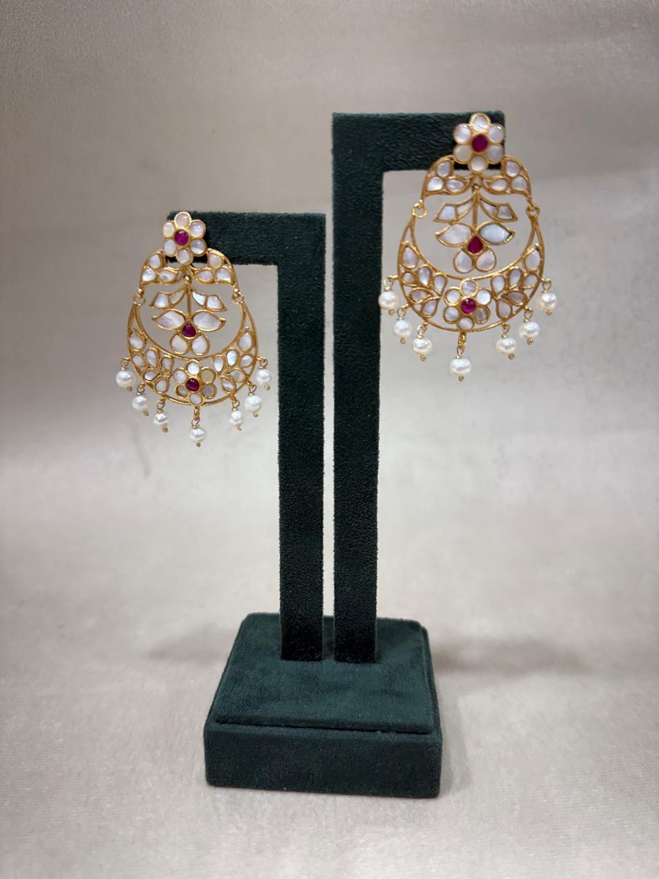 92.5 Sterling SilverRuby Bloom Pearl chandbali