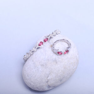 92.5 Sterling Silver Ruby Crown Bracelet Set