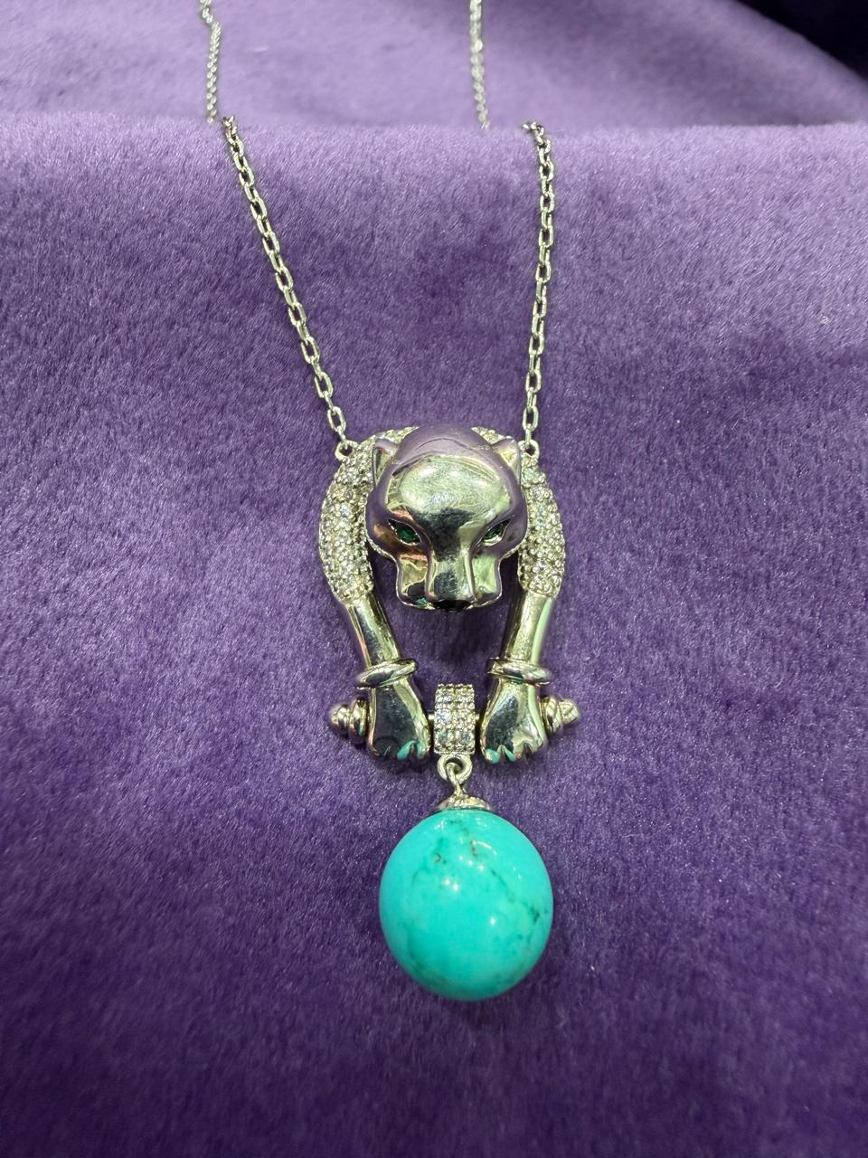 92.5 Sterling Silver Turquoise Panther Pendant 🐆💎