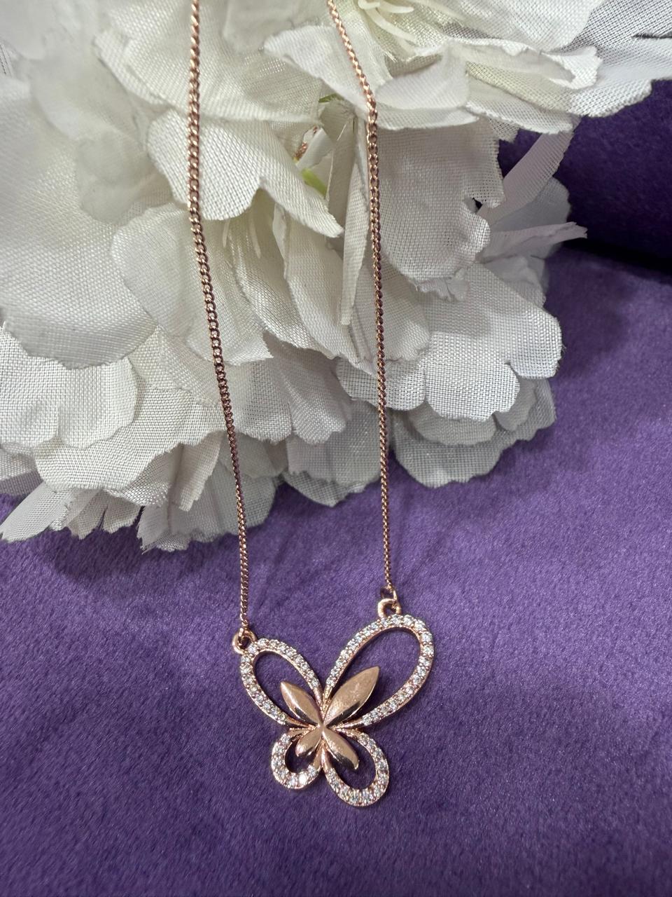 92.5 Sterling Silver Rose Gold Wings Pendant