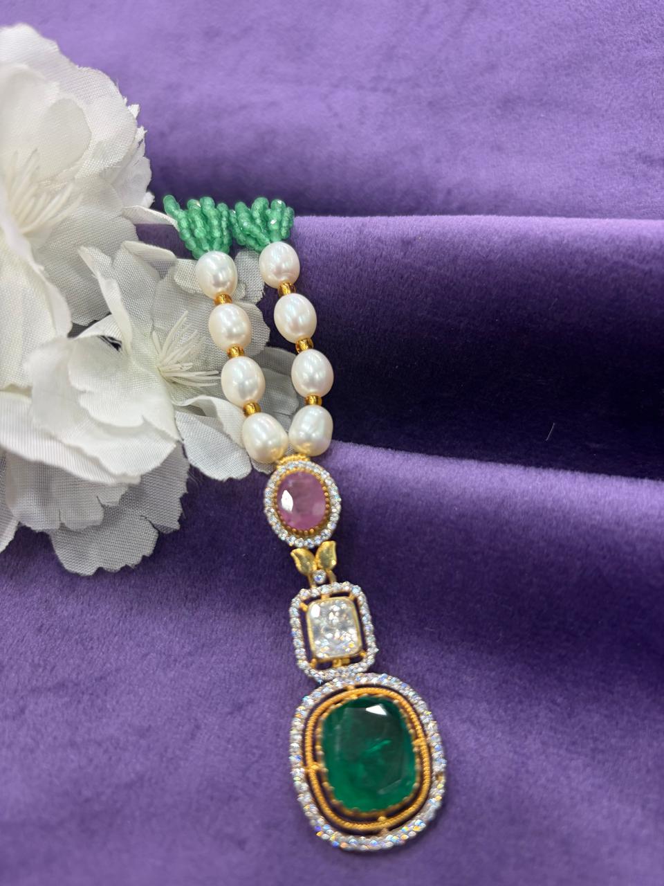 92.5 Sterling Silver  Emerald Royale Pearl Mala