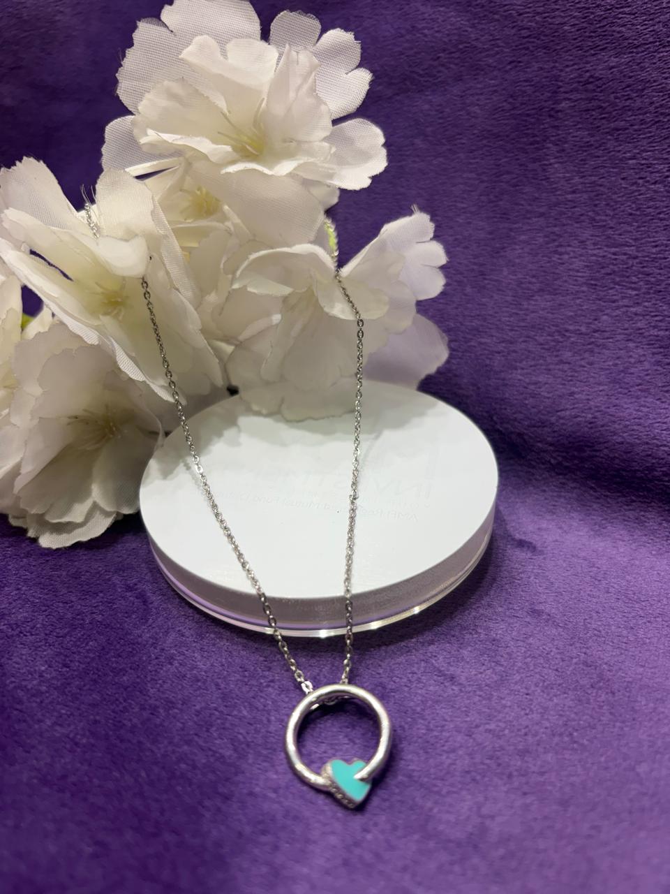 92.5 Sterling Silver 💙 Aqua Heart Halo Pendant