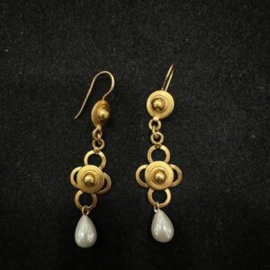 92.5 Sterling Silver Antique Gold Floral Dangle Earrings