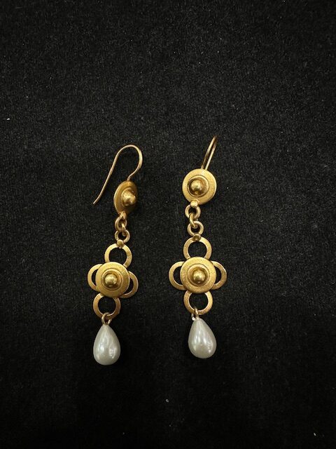 92.5 Sterling Silver Antique Gold Floral Dangle Earrings