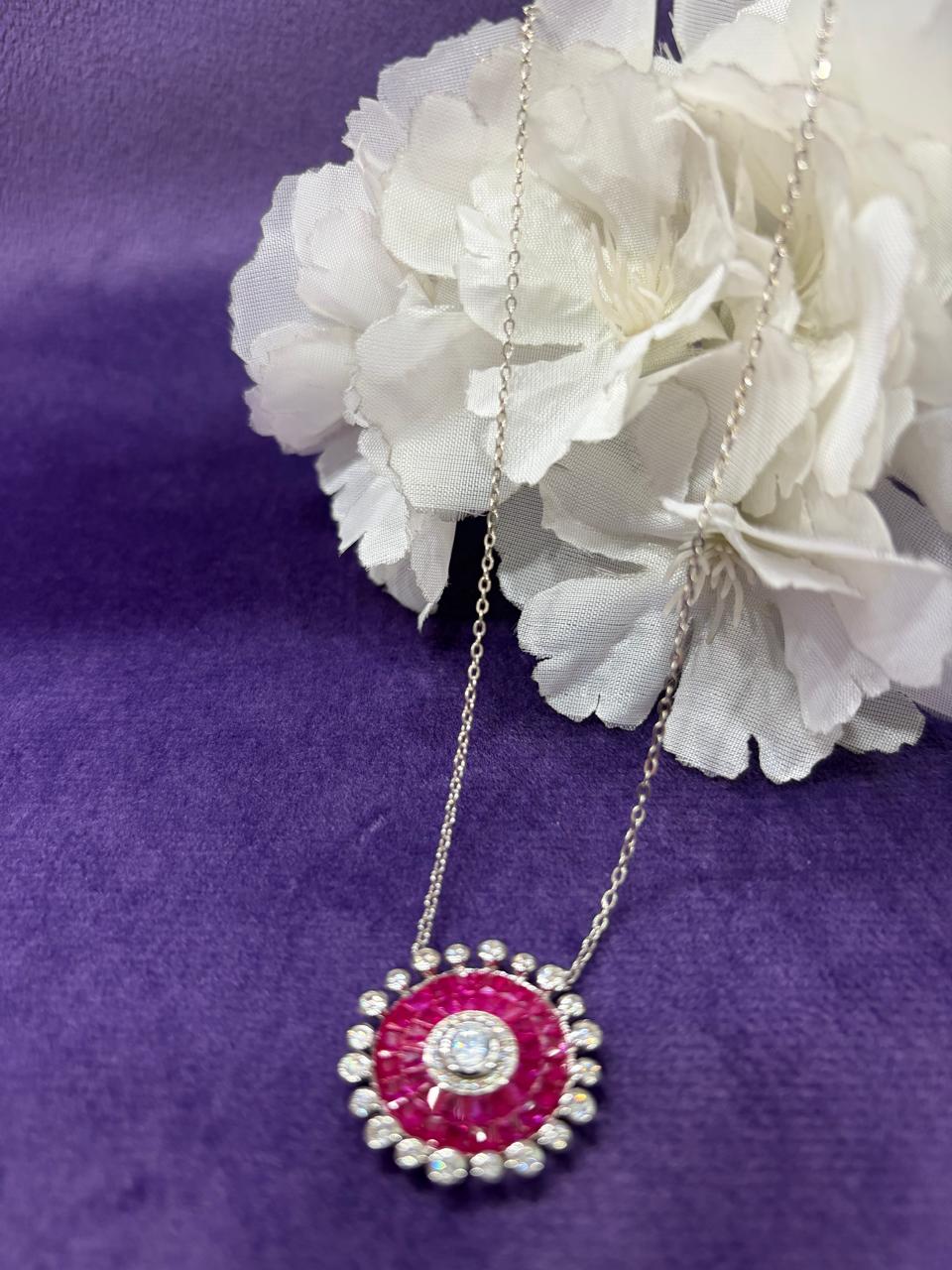 92.5 Sterling Silver Ruby Radaience Pendant