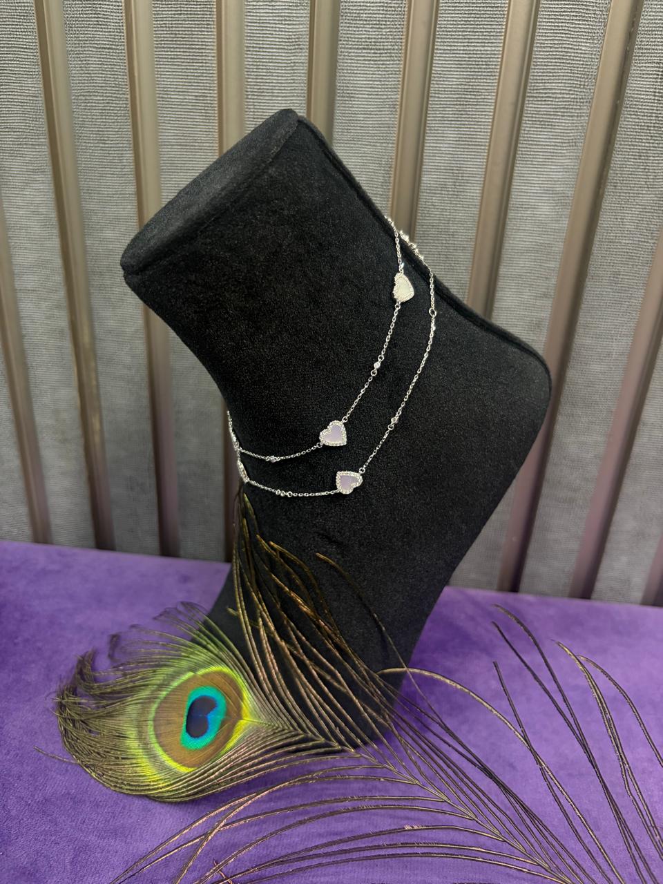 92.5 Sterling Silver Pearl Heart Anklet