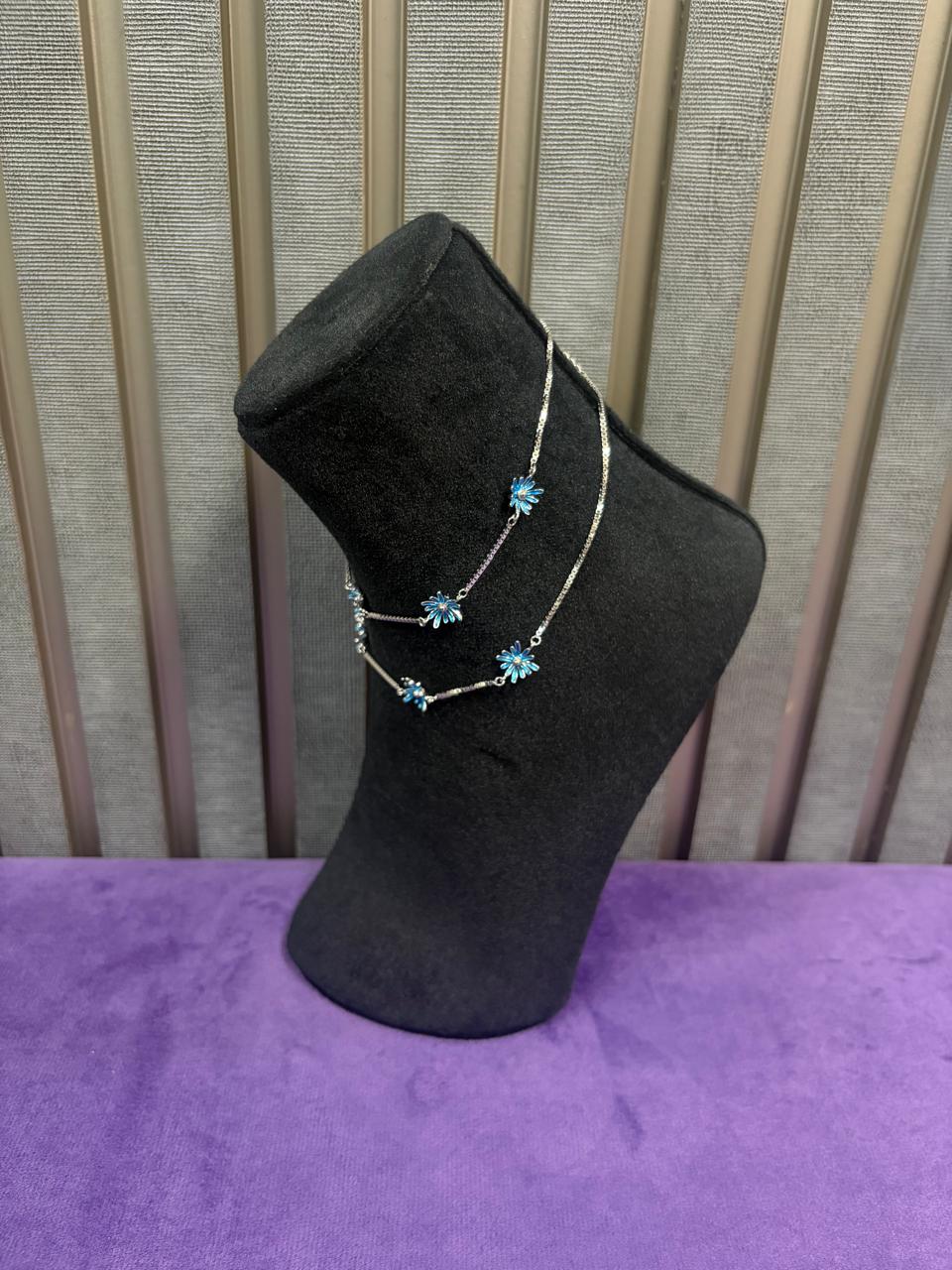 92.5 Sterling Silver Blue Daisy Anklet