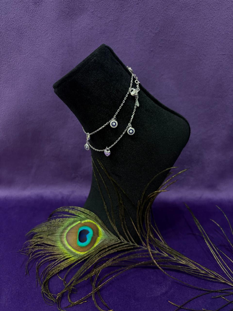 92.5 Sterling Silver Evil eye charm Anklet